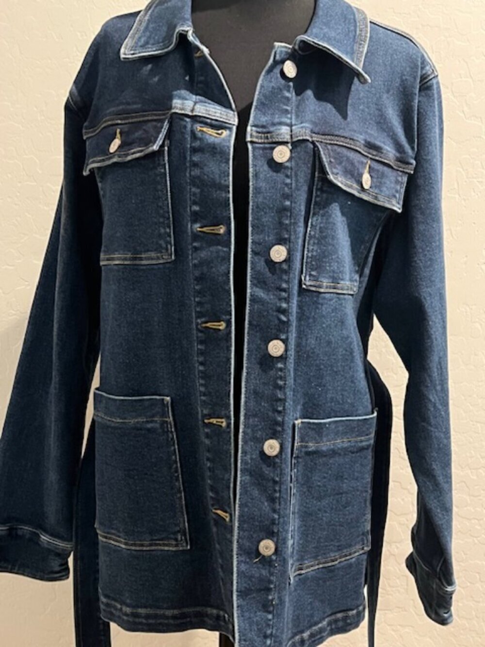 Judy Blue Tied Together Denim Utility Jacket 1XL Belted Stretch Jean Jacket NWOT - Picture 3 of 5